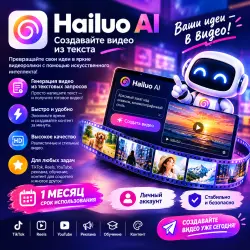 Hailuo AI – создание видео по тексту, личный аккаунт, срок использования — 1 месяц.