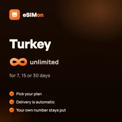 eSIM Turkey – unlimited data for 7, 15 or 30 days, automatic delivery