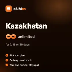 eSIM Kazakhstan – unlimited data for 7, 15 or 30 days, automatic delivery