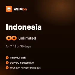 eSIM Indonesia – unlimited data for 7, 15 or 30 days, automatic delivery