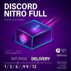 Discord Nitro Full for 1, 3, 6, 9 or 12 Months — Gift Link | Instant Delivery 24/7