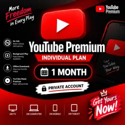 YouTube Premium Individual Plan 1 Month - Private Account