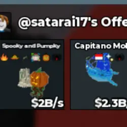 Spooky and pumpky 2B clean trait + capitano dimaond 2.3b cl… — Roblox, лот №240014