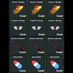 Bundle 3 Fly Gears =Santa Sleigh + Witch Broom + Waverider … — Roblox, лот №240020