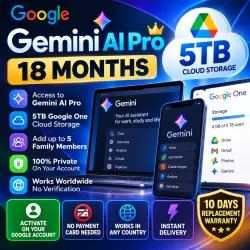 Gemini AI Pro | 12 Months | 5TB | Activate on Your Google Account | Replacement Warranty