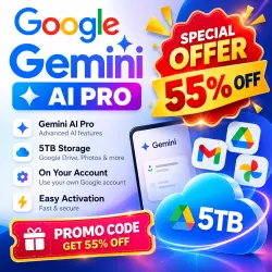 Google AI Pro (Gemini Pro) | 18 Months | 5TB | 55% OFF with Promo Code