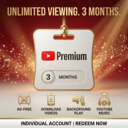YouTube Premium 3 Months | Individual Account | Ad-Free & Background Play