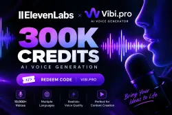 ElevenLabs 300K Credits | Vibi.pro | Redeem Code | AI Voice Generator