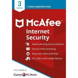 McAfee Internet Security - 1 Year - 3 Devices | Subscription Key | GLOBAL