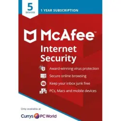 McAfee Internet Security - 1 Year - 5 Devices | Subscription Key | GLOBAL