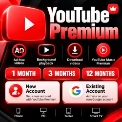 YouTube Premium | 1, 3, 12 Months | India Region | Existing Account Activation