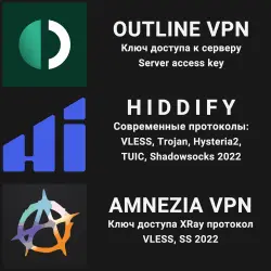 2, 6 месяцев Outline Hiddify Amnezia | VLESS, Hysteria, SS